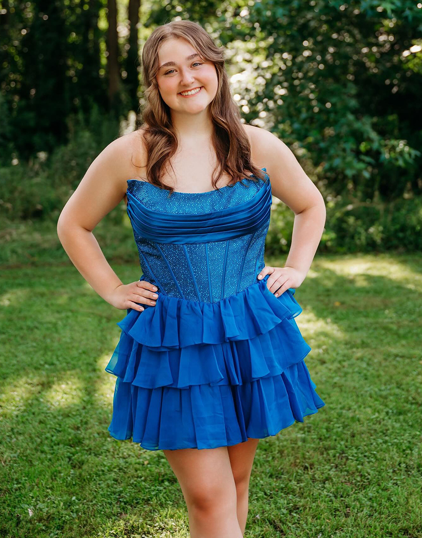 Sparkly Black Corset A Line Beaded Short Homecoming Dress with Ruffles