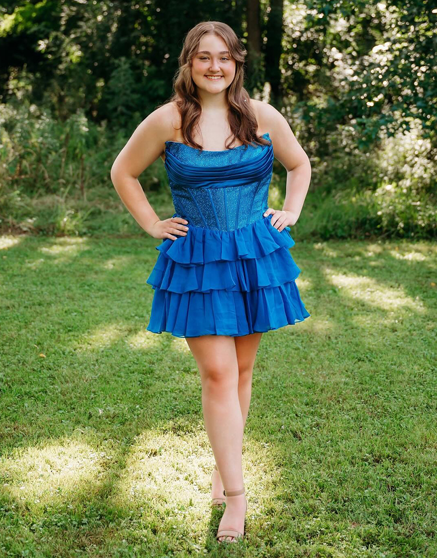 Sparkly Black Corset A Line Beaded Short Homecoming Dress with Ruffles