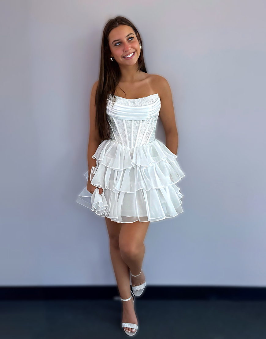 Sparkly Black Corset A Line Beaded Short Homecoming Dress with Ruffles