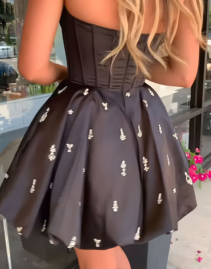 Sparkly Pink Strapless Corset Short Homecoming Dress with Rhinestone