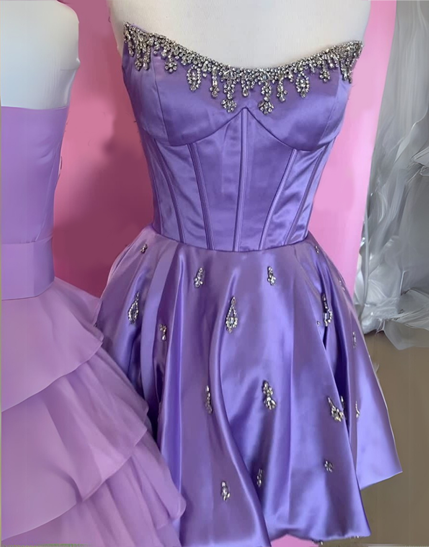 Sparkly Pink Strapless Corset Short Homecoming Dress with Rhinestone