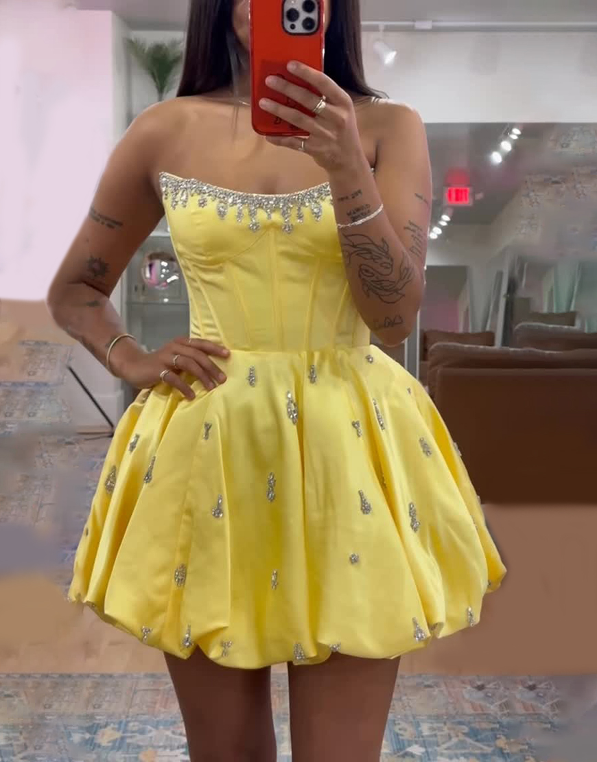 Sparkly Pink Strapless Corset Short Homecoming Dress with Rhinestone