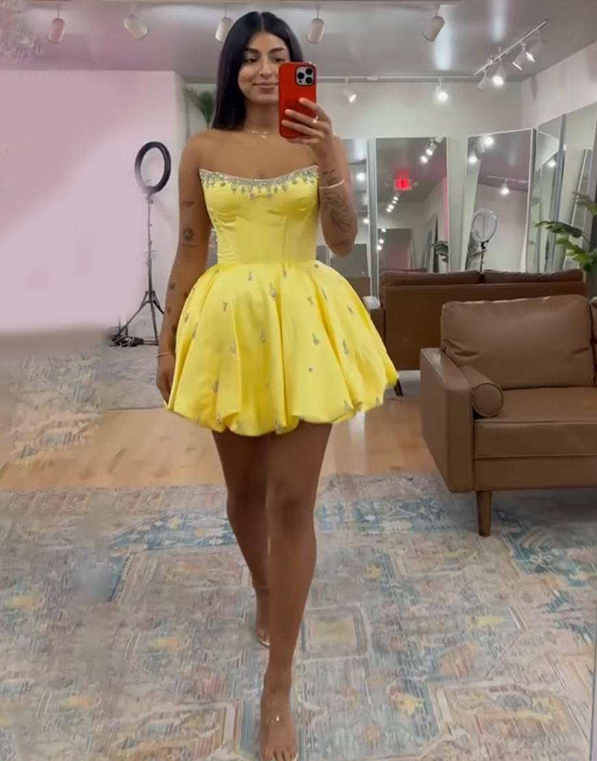 Sparkly Pink Strapless Corset Short Homecoming Dress with Rhinestone