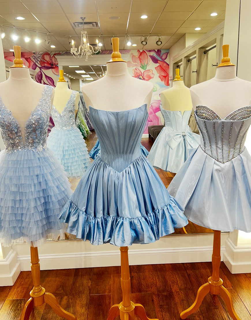 Turquoise Corset A Line Satin Short Homecoming Dress with Ruffles