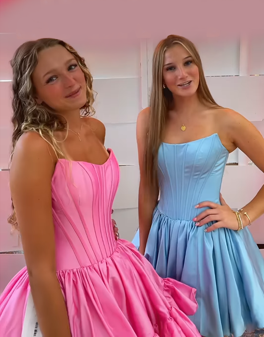 Turquoise Corset A Line Satin Short Homecoming Dress with Ruffles