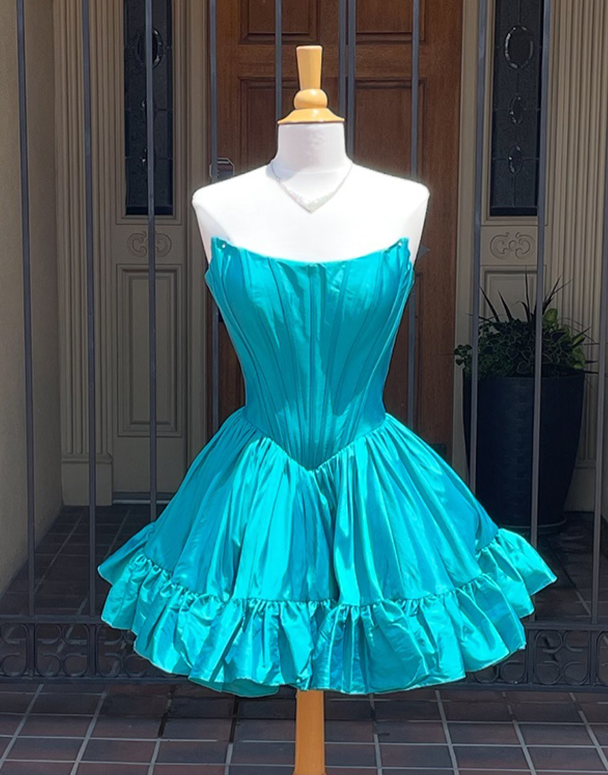 Turquoise Corset A Line Satin Short Homecoming Dress with Ruffles