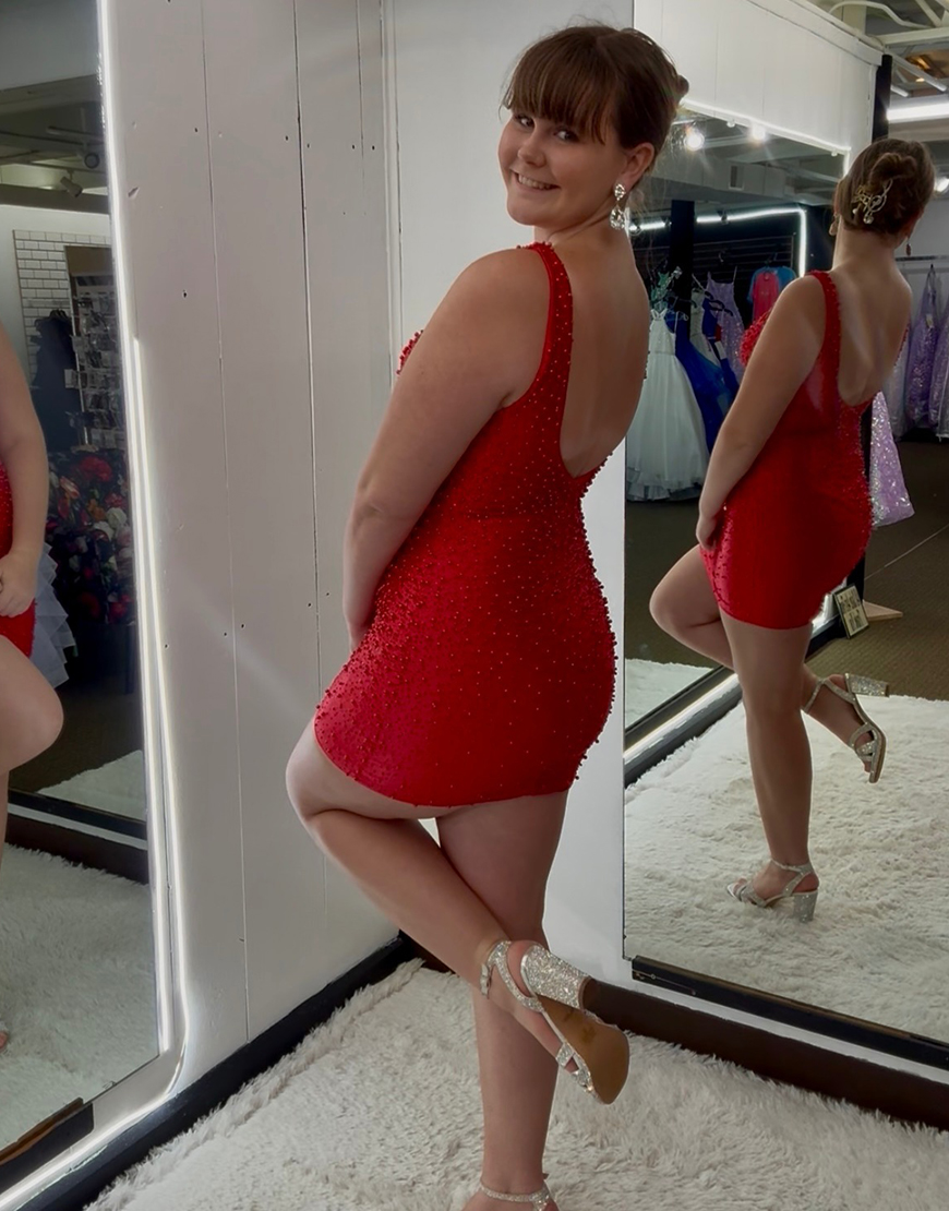 Sparkly Pink V Neck Short Homecoming Dress with Beading