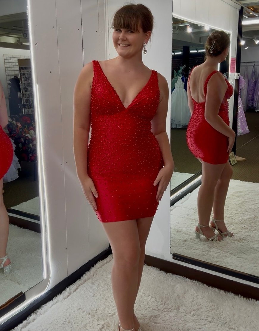 Sparkly Pink V Neck Short Homecoming Dress with Beading