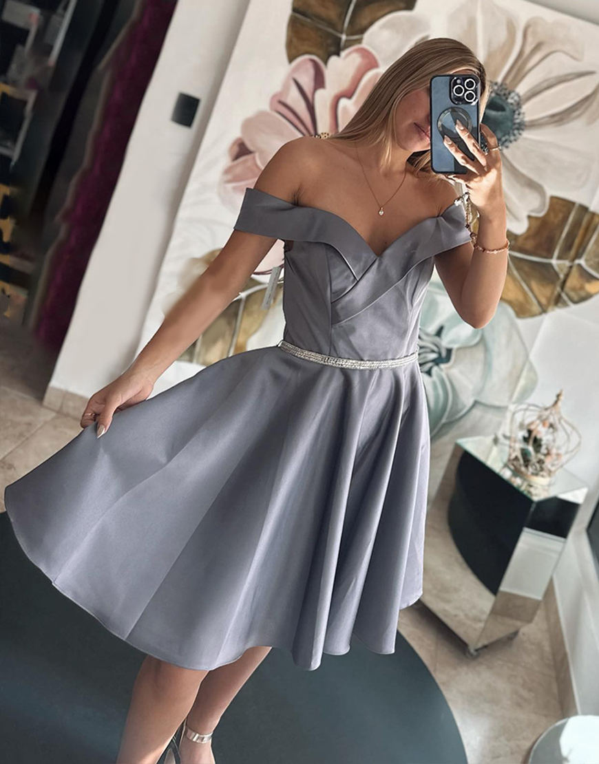 Sparkly Pink Off The Shoulder A Line Short Homecoming Dress