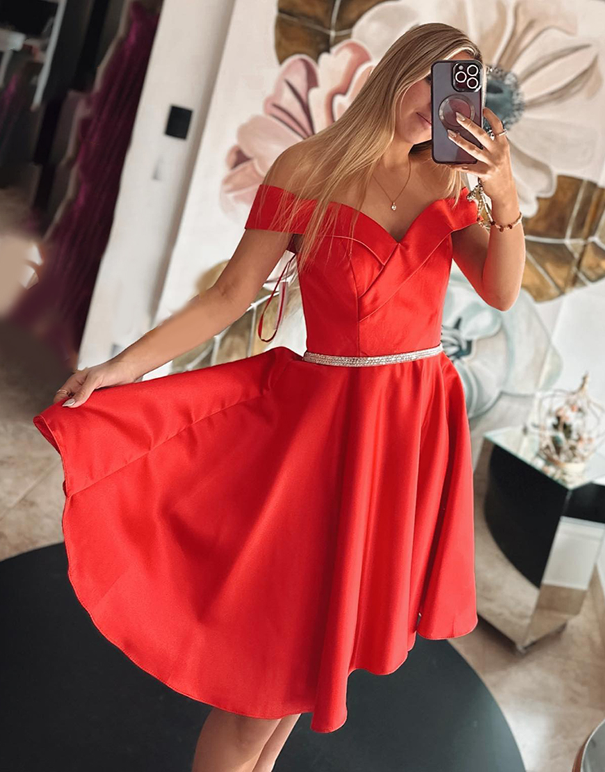 Sparkly Pink Off The Shoulder A Line Short Homecoming Dress