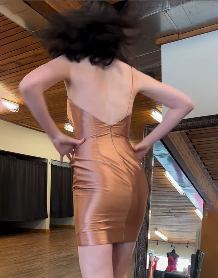 Champagne One Shoulder Satin Short Homecoming Dress