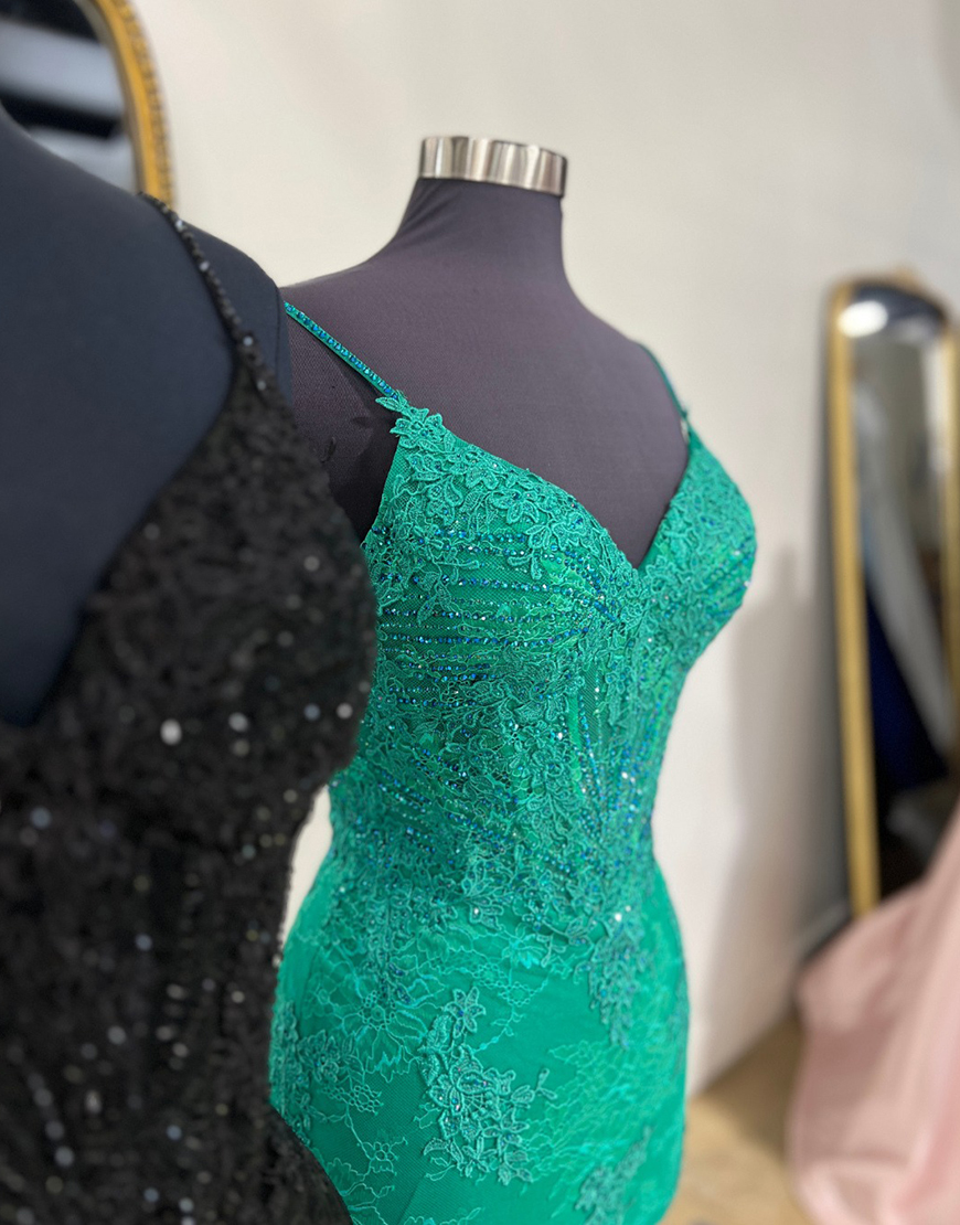 Sparkly Green Tight Lace Short Corset Homecoming Dress