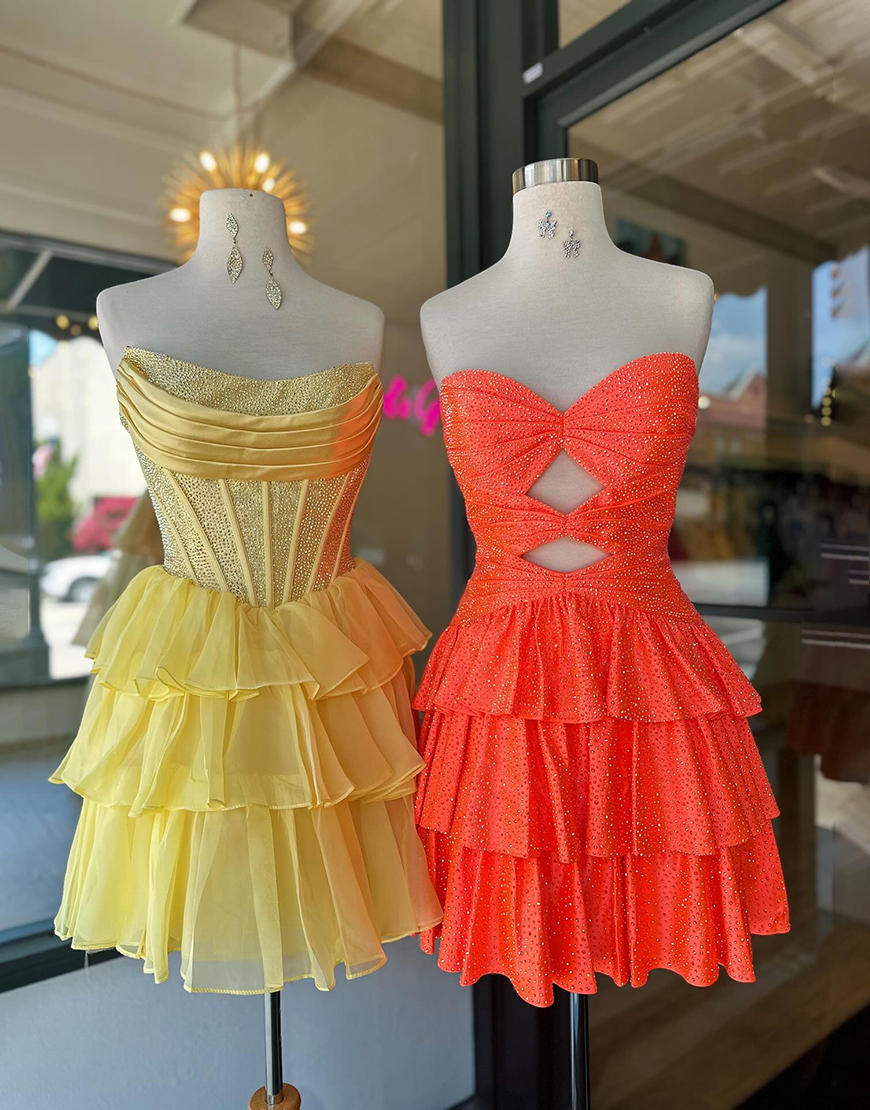 Yellow Chiffon A Line Short Corset Homecoming Dress with Ruffles