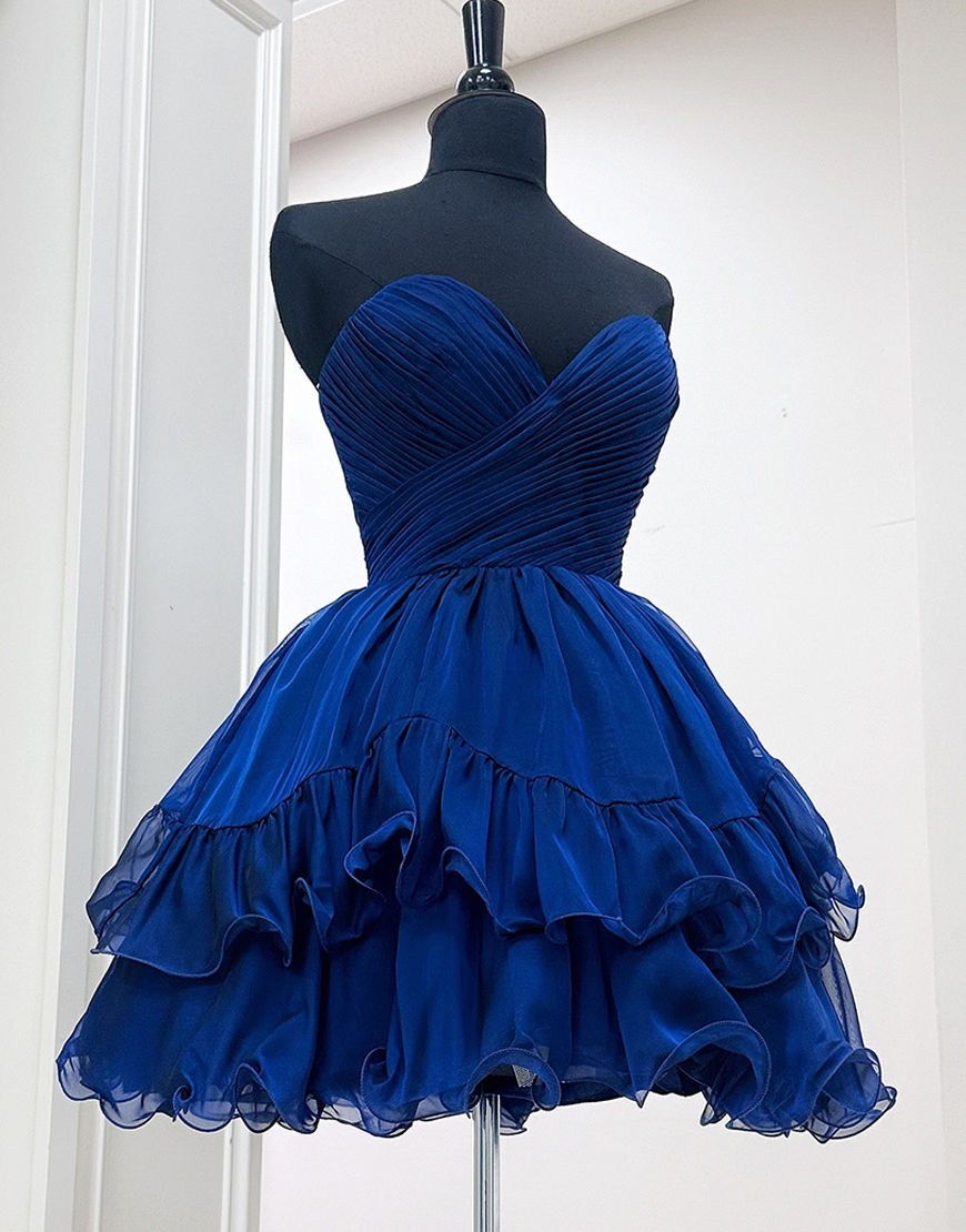 Dark Blue A Line Sweetheart Short Homecoming Dress with Ruffles