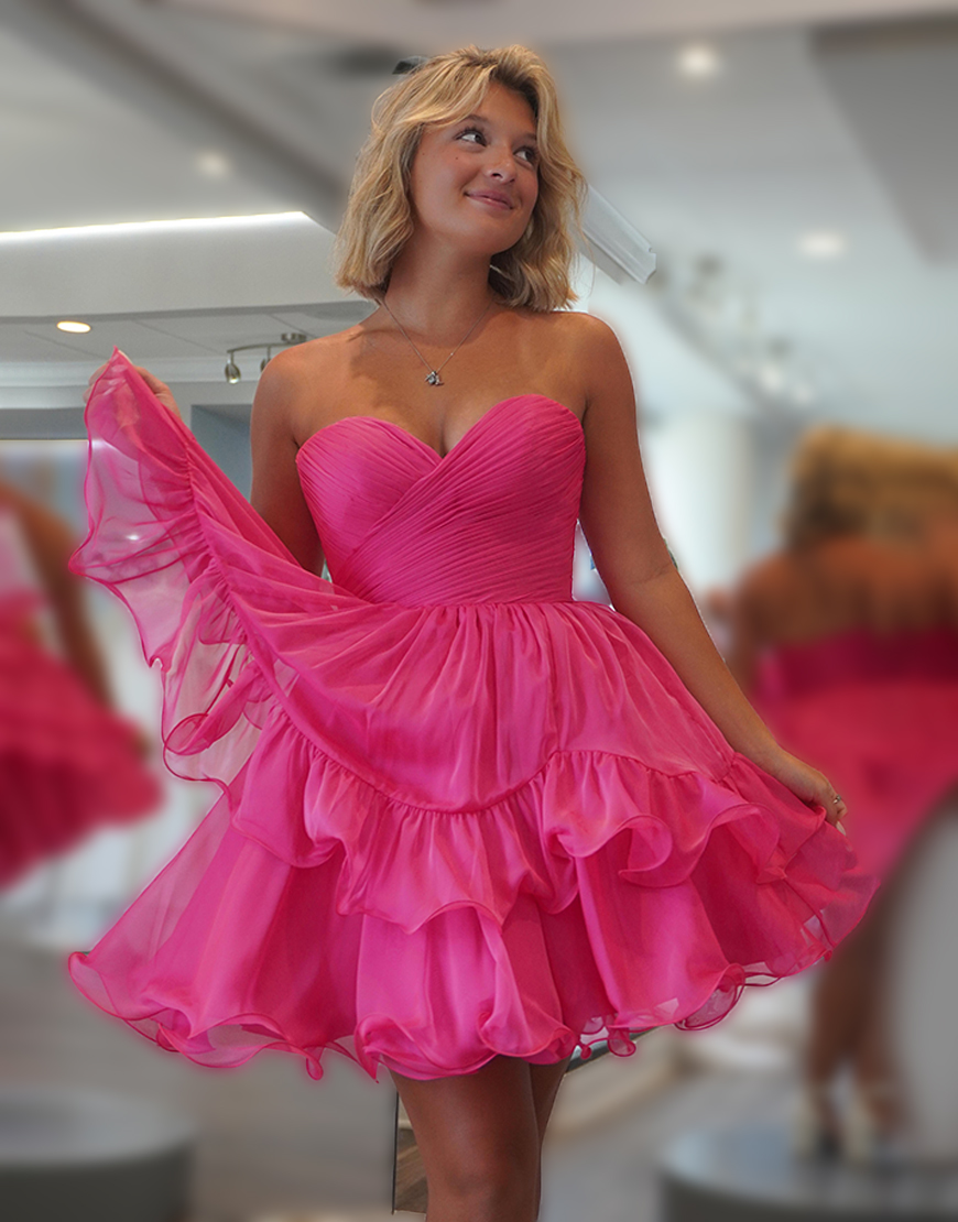 Fuchsia A Line Sweetheart Short Homecoming Dress with Ruffles
