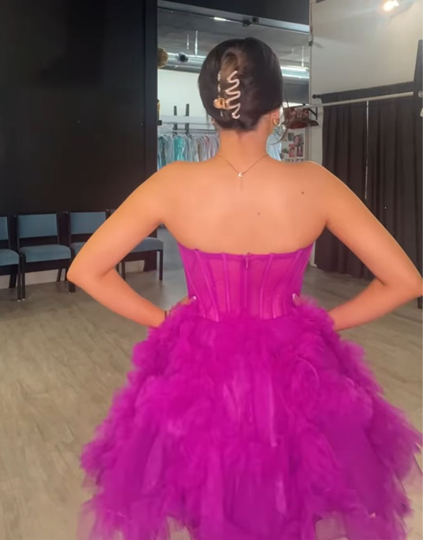 Fuchsia Sweetheart Short Corset Homecoming Dress with Ruffles