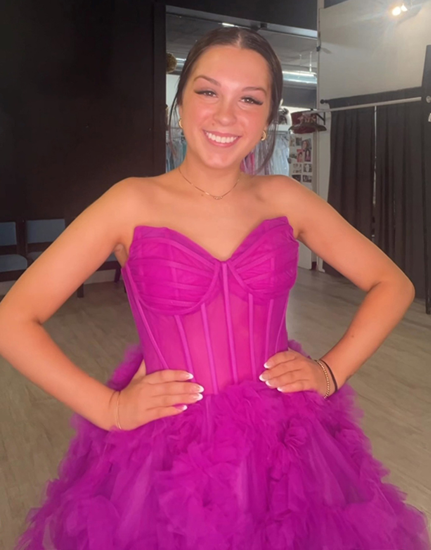 Fuchsia Sweetheart Short Corset Homecoming Dress with Ruffles