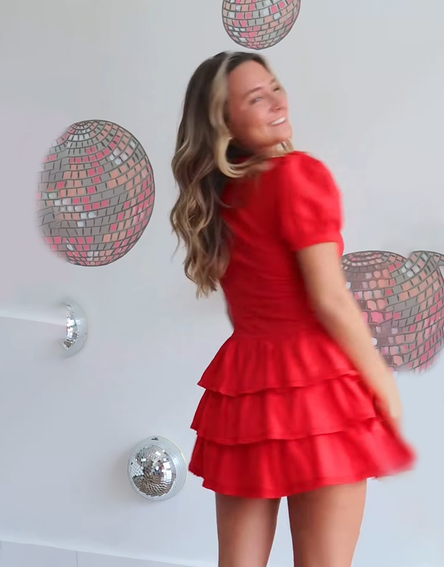 Red V-Neck A Line Short Homecoming Dress with Sleeves