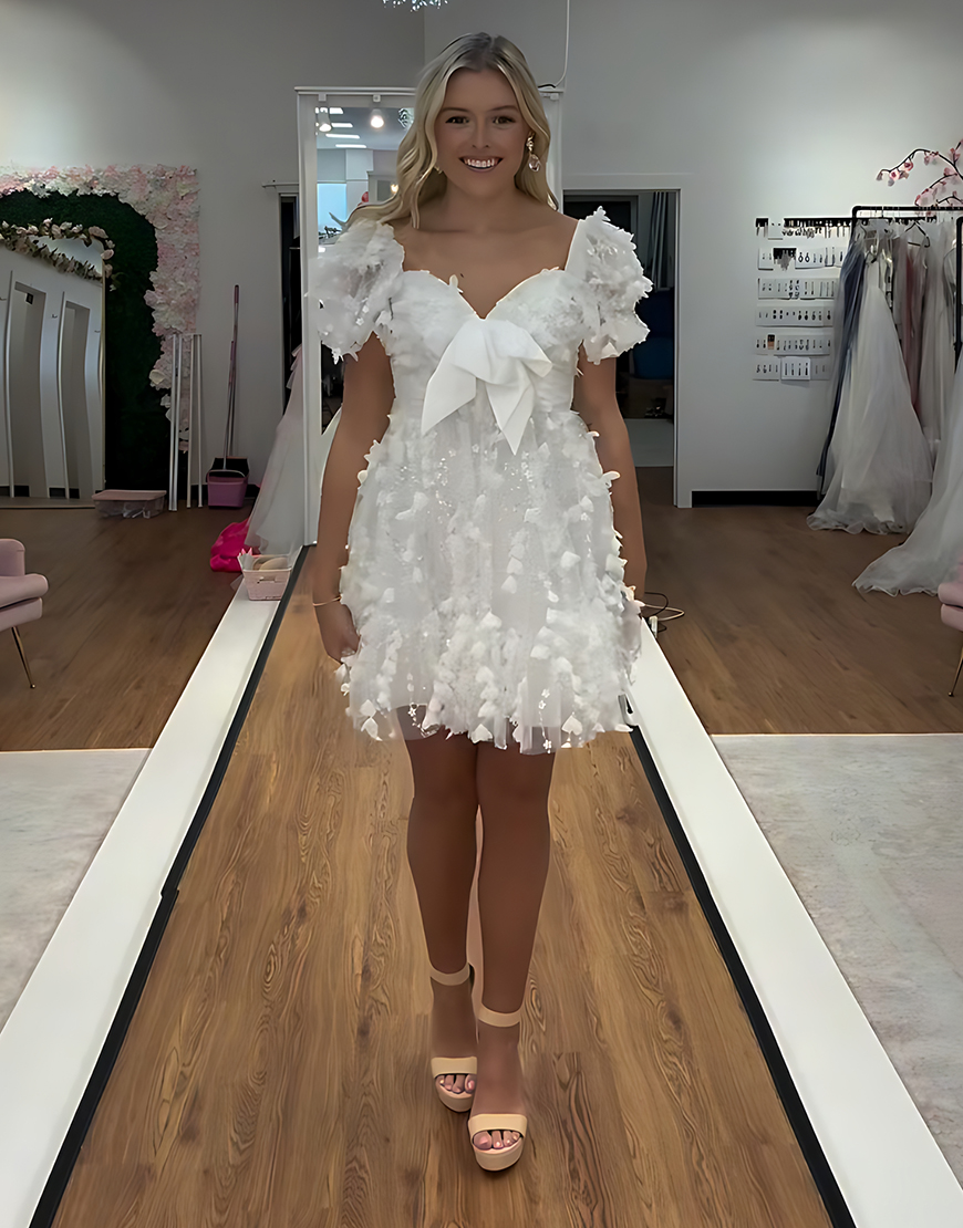 Pink Floral Short A Line Homecoming Dress with Bow