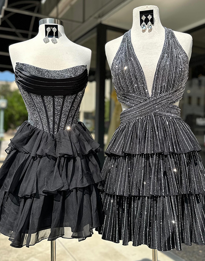 Sparkly Black Cut Out Short Homecoming Dress with Beading