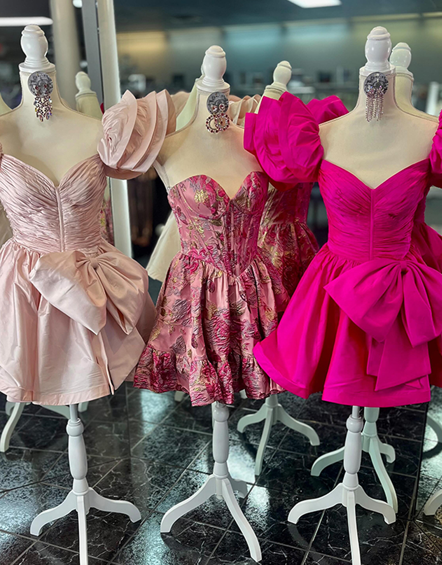 Fuchsia A Line Ruffled Satin Short Homecoming Dress with Bow