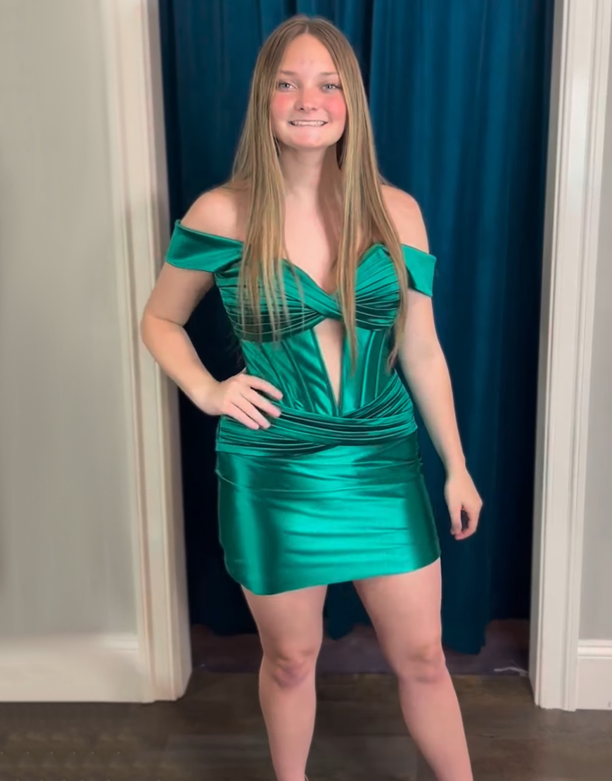 Black Satin Off the Shoulder Short Corset Homecoming Dress