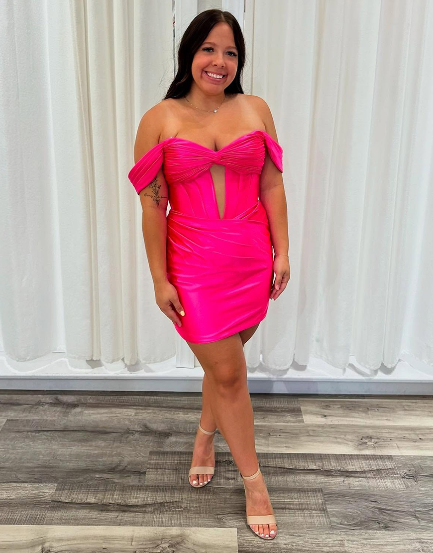 Black Satin Off the Shoulder Short Corset Homecoming Dress