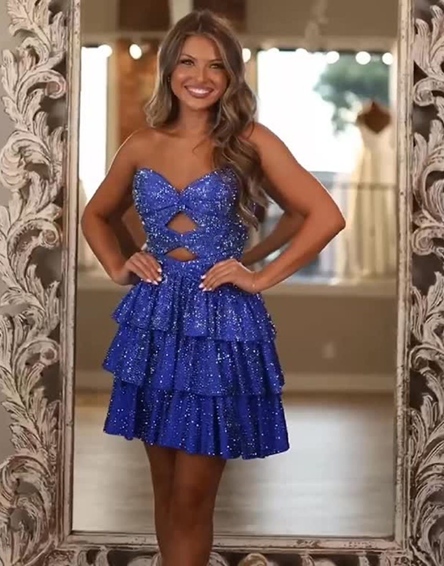 Sparkly Orange A Line Ruffled Short Homecoming Dress with Beading