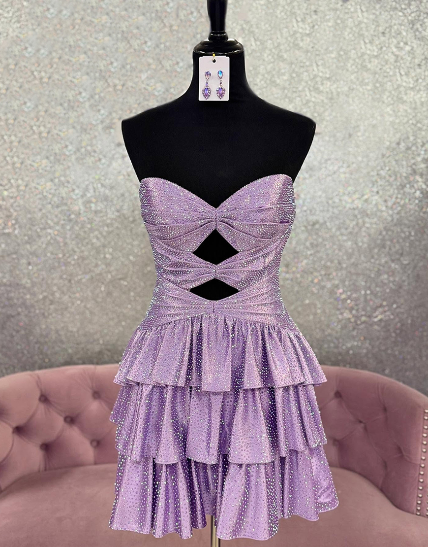 Sparkly Light Blue A Line Beaded Short Homecoming Dress with Ruffles