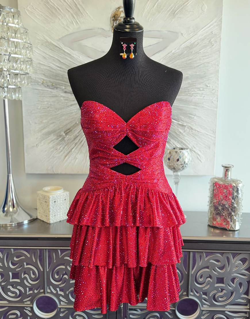 Sparkly Black A Line Ruffled Short Homecoming Dress with Beading