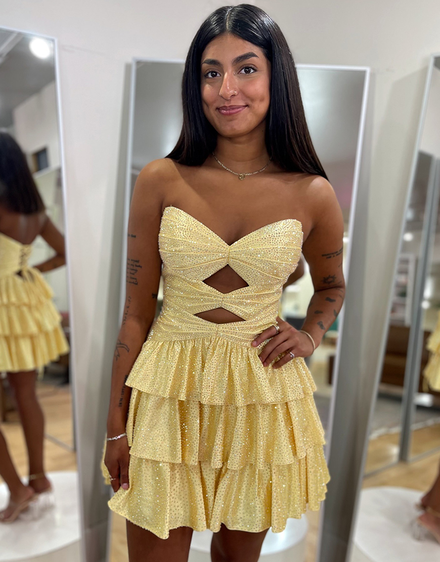 Sparkly Light Blue A Line Beaded Short Homecoming Dress with Ruffles