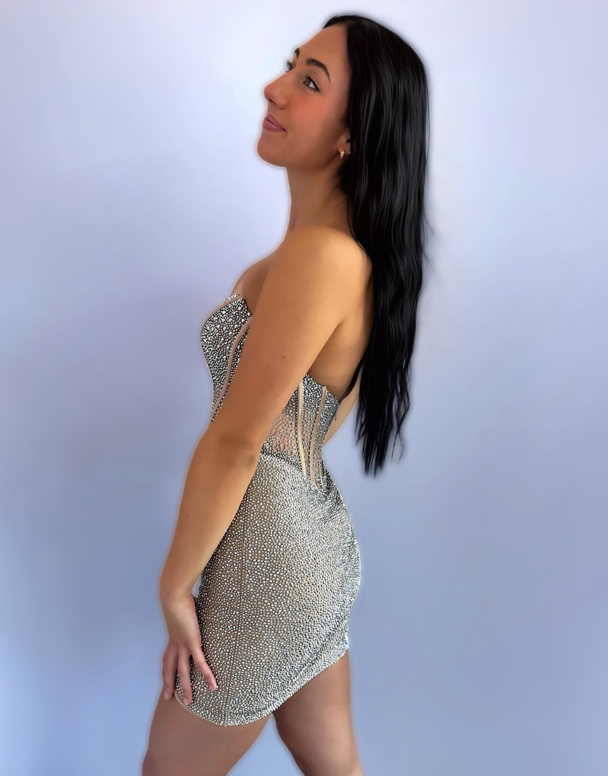 Sparkly Royal Blue Tight Beaded Strapless Short Corset Homecoming Dress