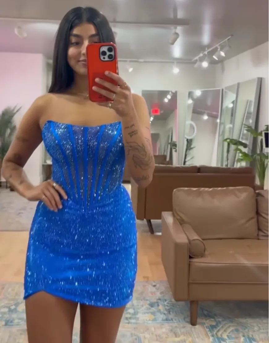 Sparkly Black Strapless Short Corset Tight Homecoming Dress with Beading