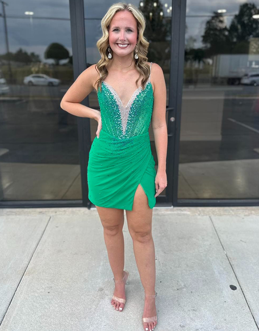 Sparkly Blue Tight Ruched Short Corset Homecoming Dress with Beading