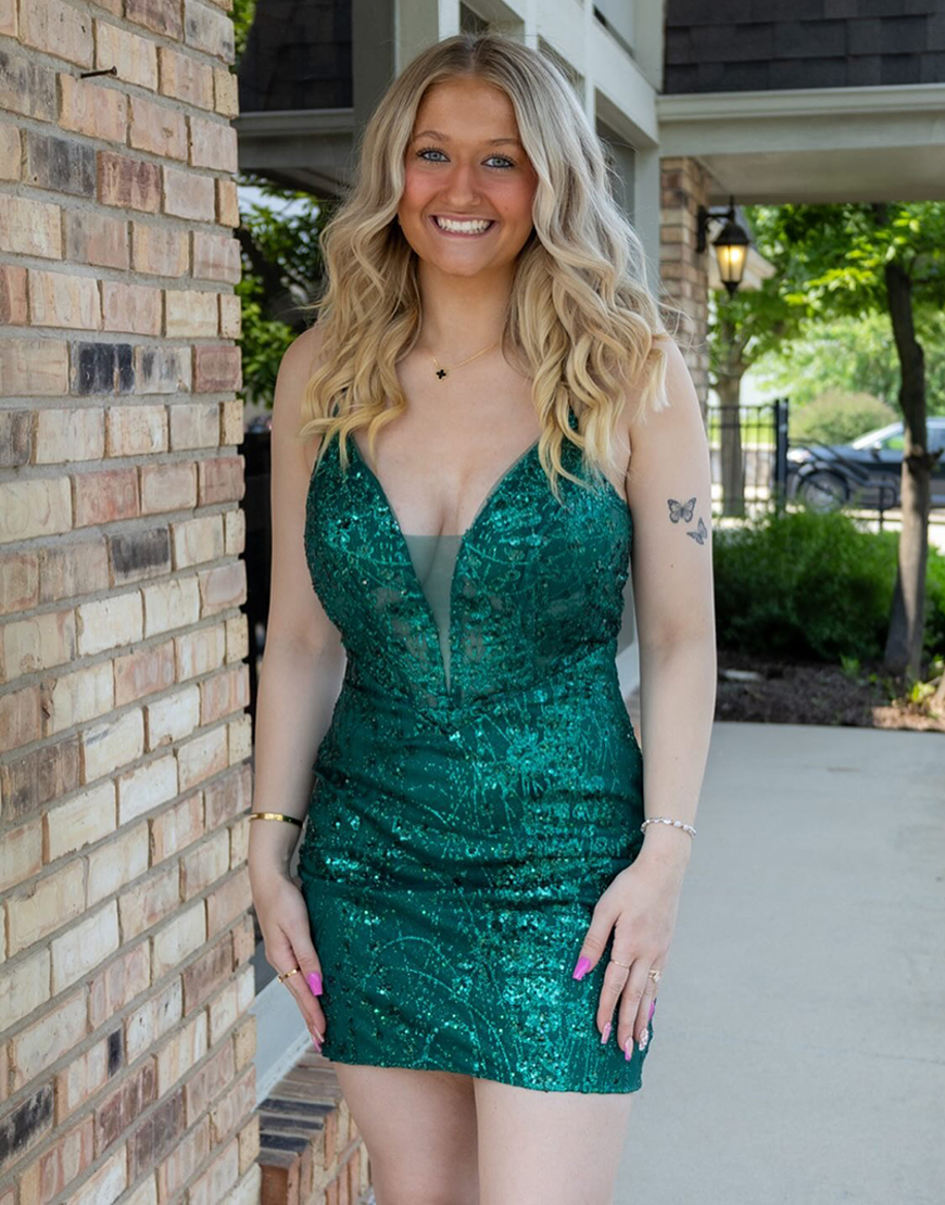 Sparkly Emerald Green Tight Sequins Short Homecoming Dress