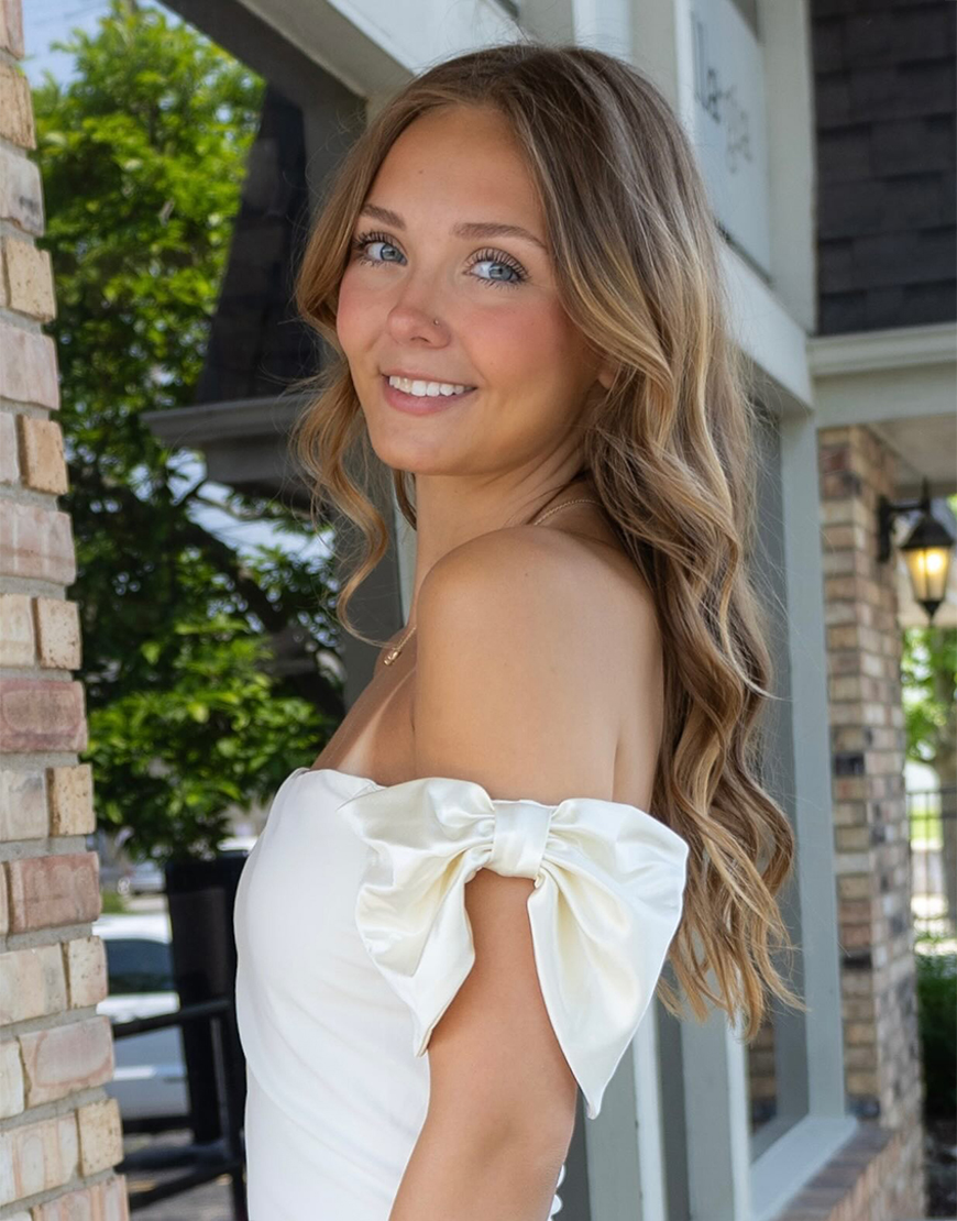 White Off The Shoulder Satin Short Tight Homecoming Dress with Bow