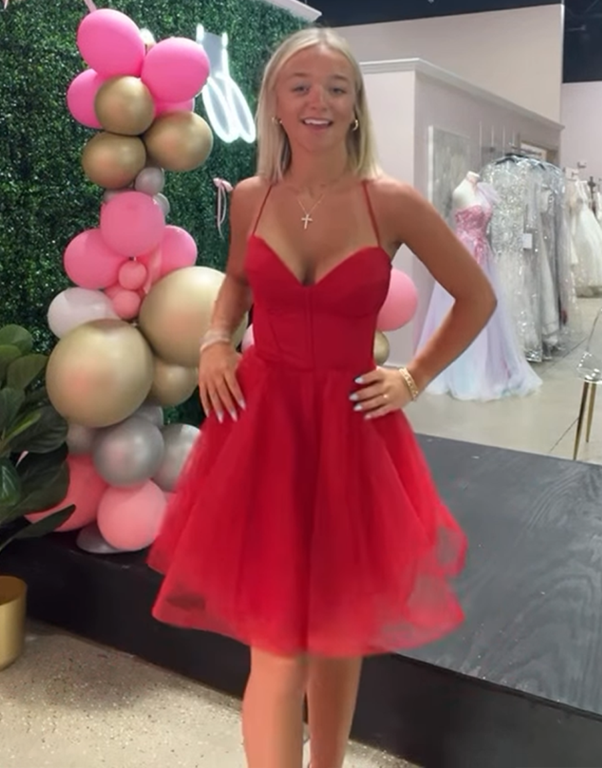 Red A Line Halter Short Corset Homecoming Dress