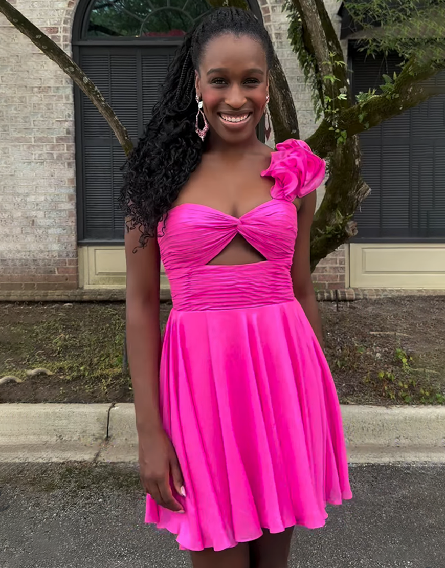 Fuchsia Floral A Line Chiffon Short Homecoming Dress