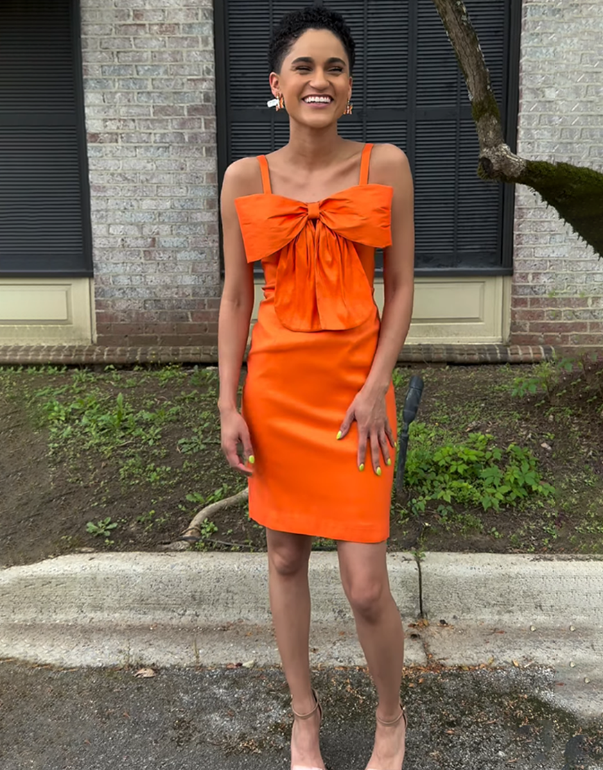 Orange Satin Tight Short Homecoming Dress with Bow