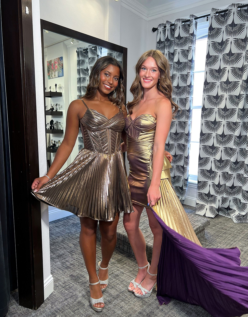 Gold Floral Metallic One Shoulder Short Corset Homecoming Dress with Ruffles