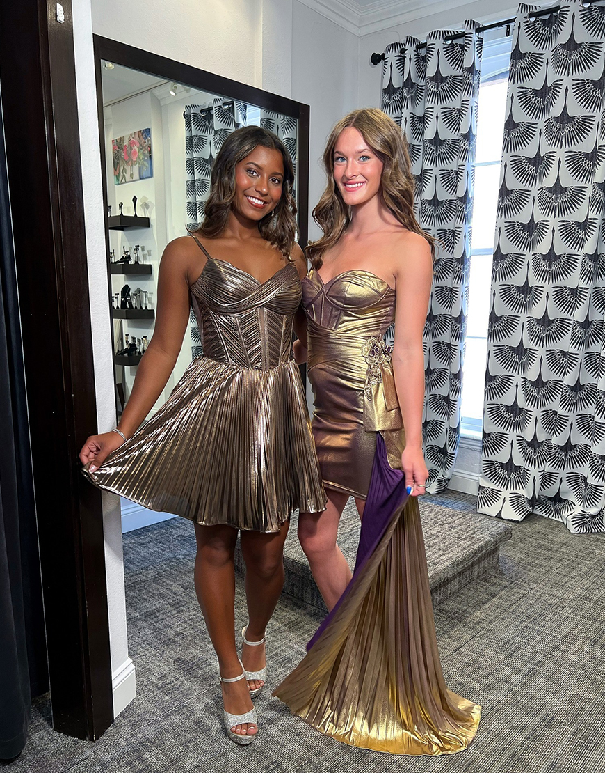 Gold Floral Metallic One Shoulder Short Corset Homecoming Dress with Ruffles