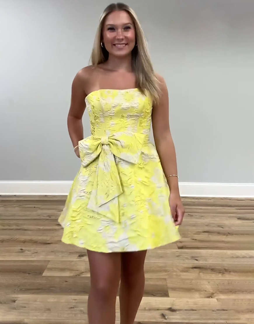 Yellow A Line Short Strapless Homecoming Dress with Bow