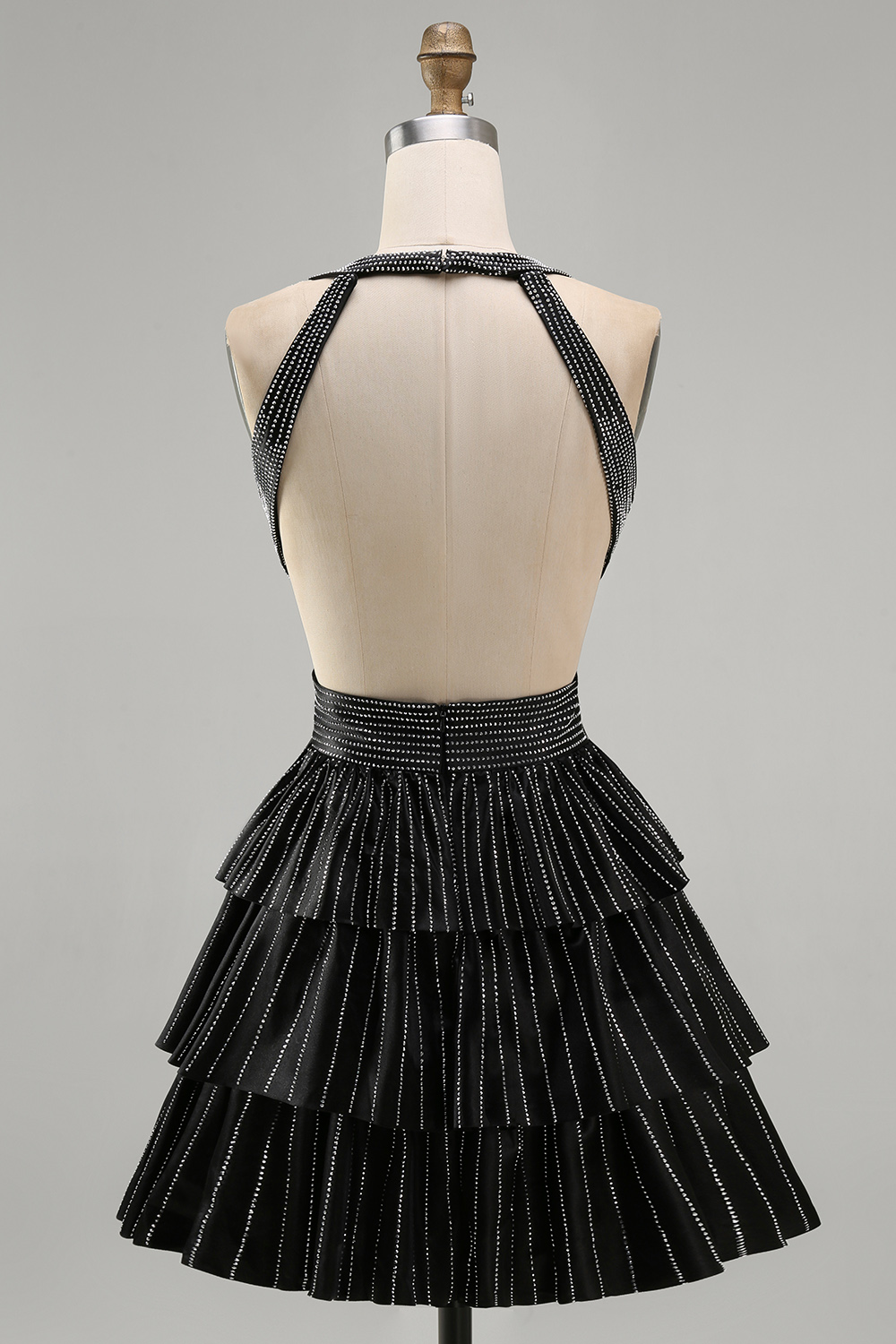 Sparkly Black Beaded A Line Short Homecoming Dress with Ruffles