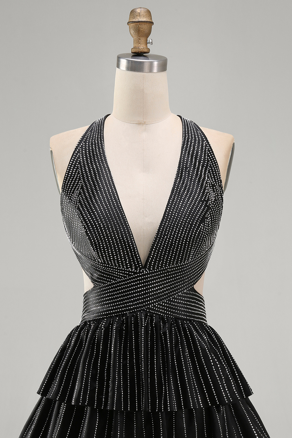 Sparkly Black Beaded A Line Short Homecoming Dress with Ruffles