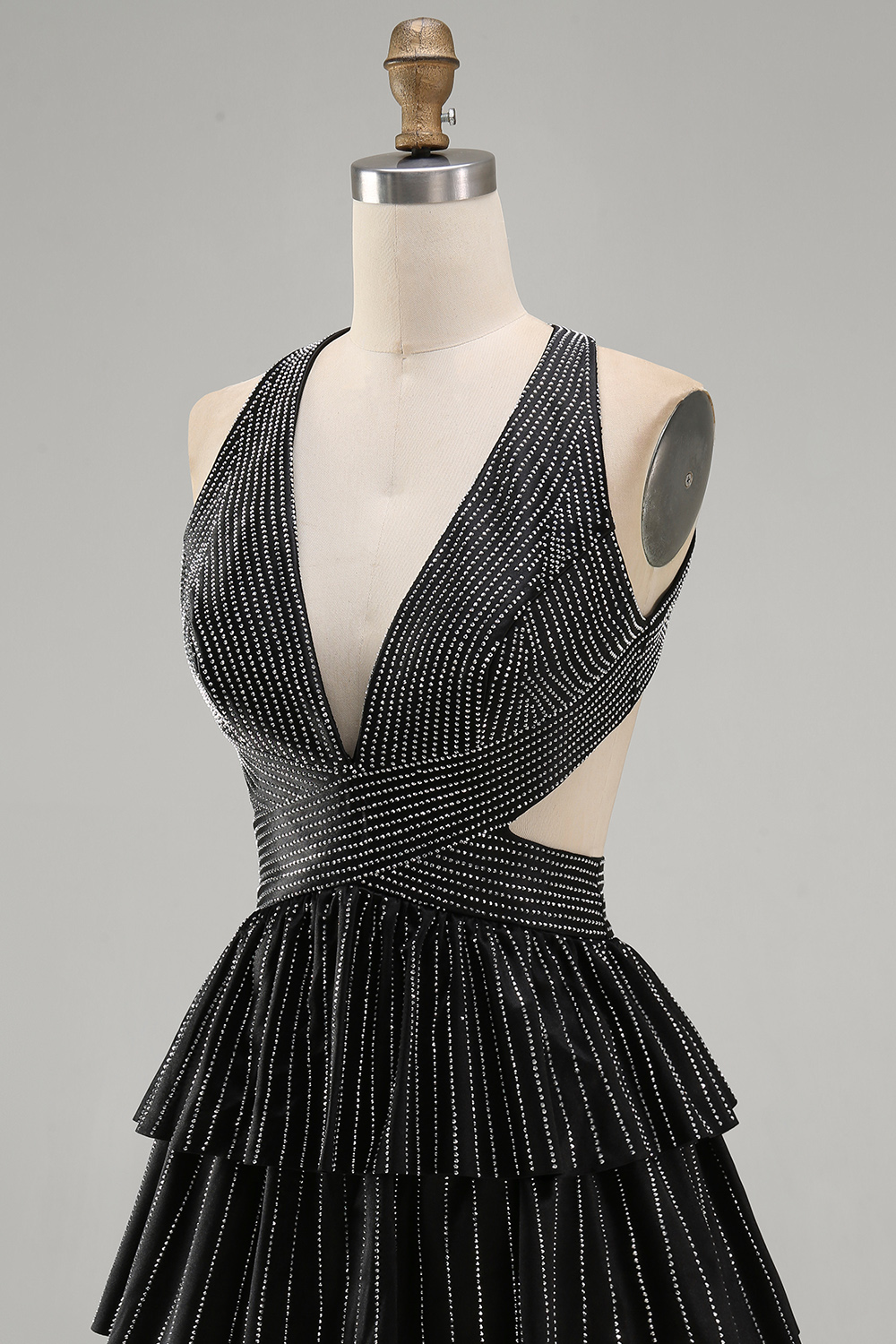 Sparkly Black Beaded A Line Short Homecoming Dress with Ruffles