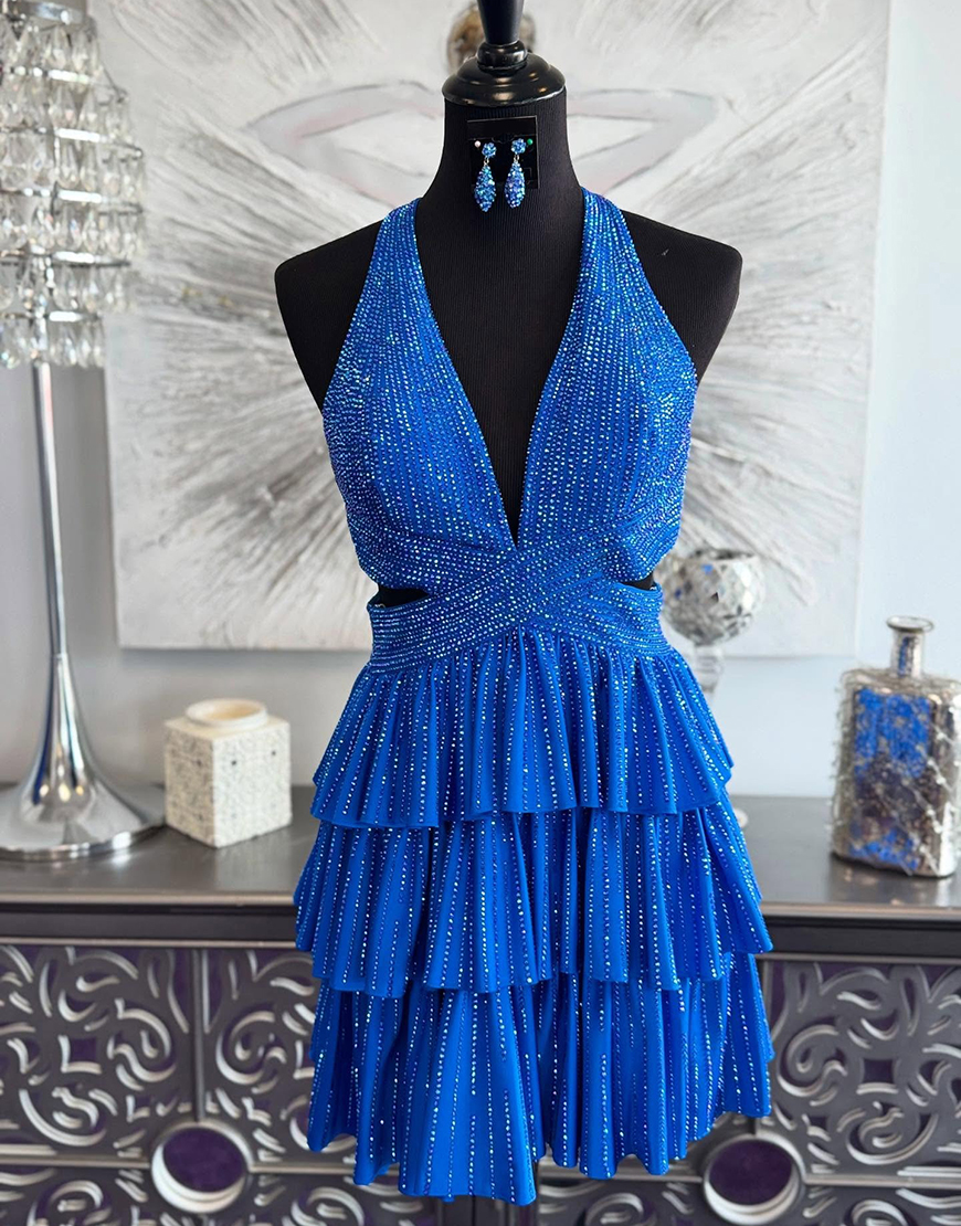 Sparkly Yellow Beaded A Line Short Homecoming Dress with Ruffles