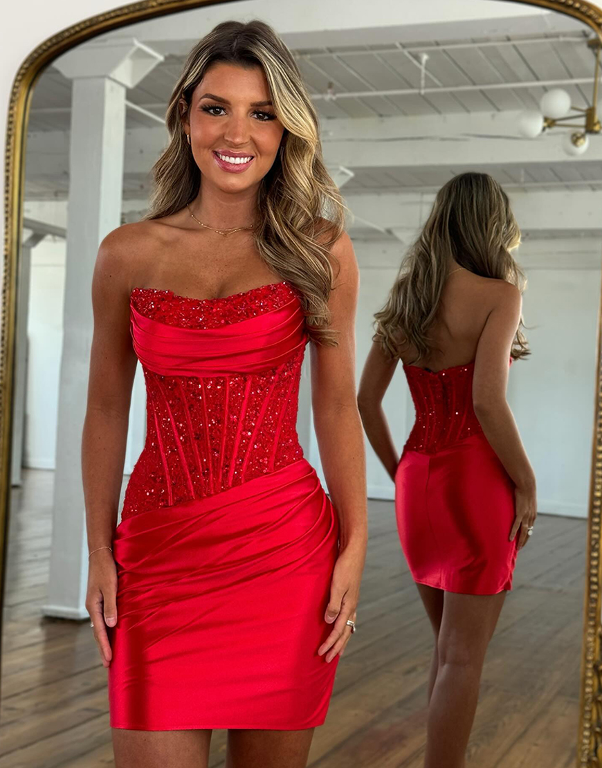 Sparkly Black Satin Short Corset Homecoming Dress with Lace