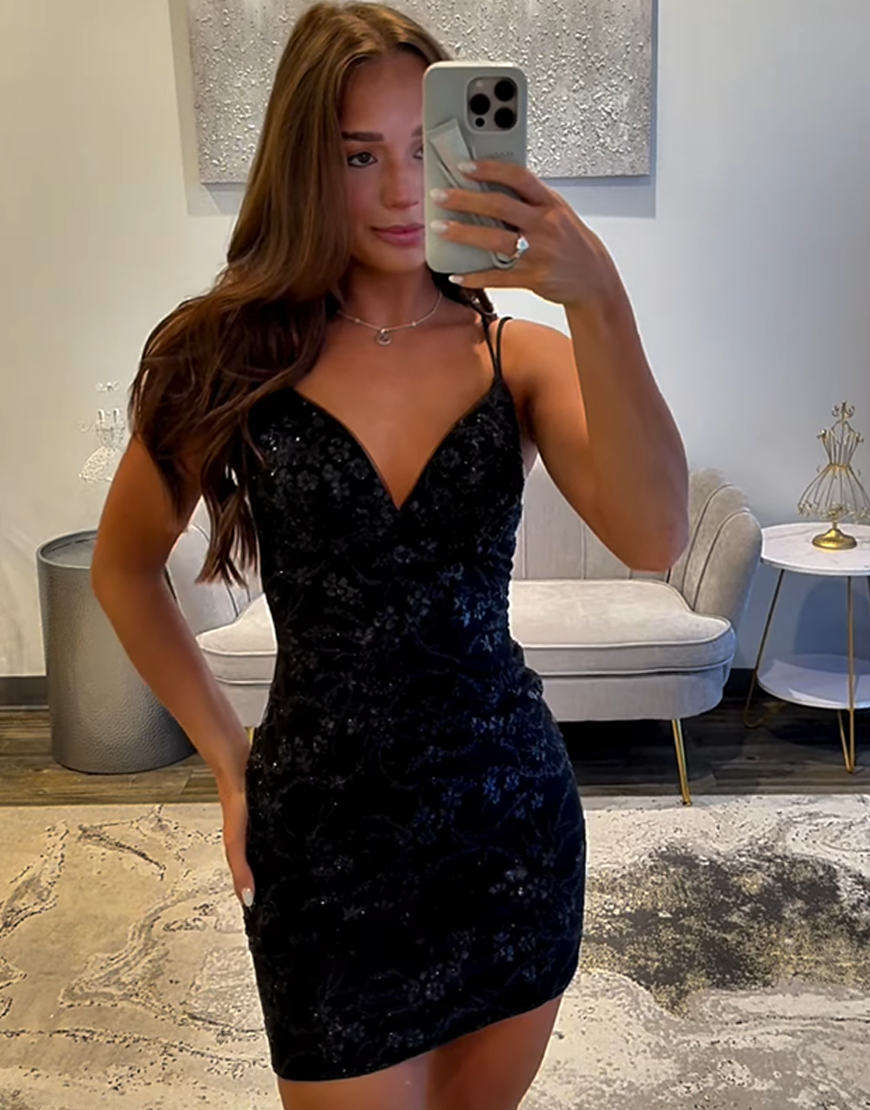 Sparkly Light Blue Tight Lace Short Homecoming Dress