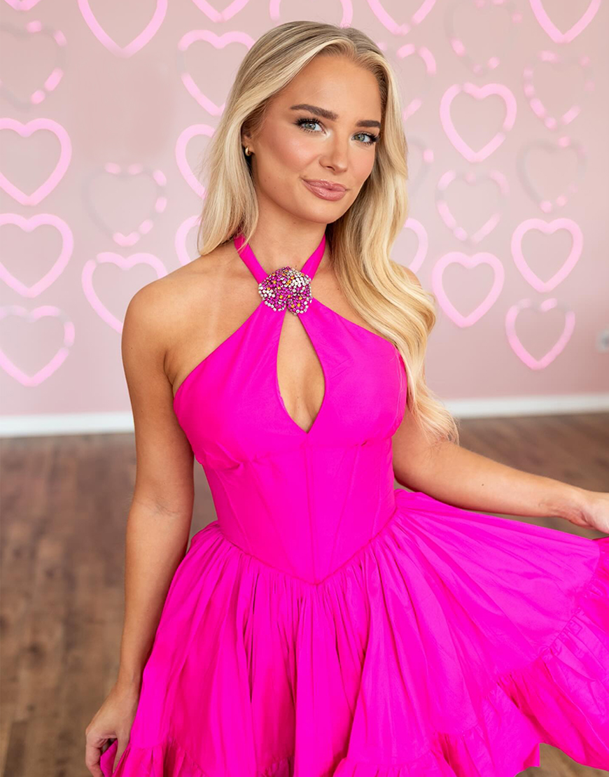 Sparkly Orange A Line Halter Short Corset Homecoming Dress with Ruffles