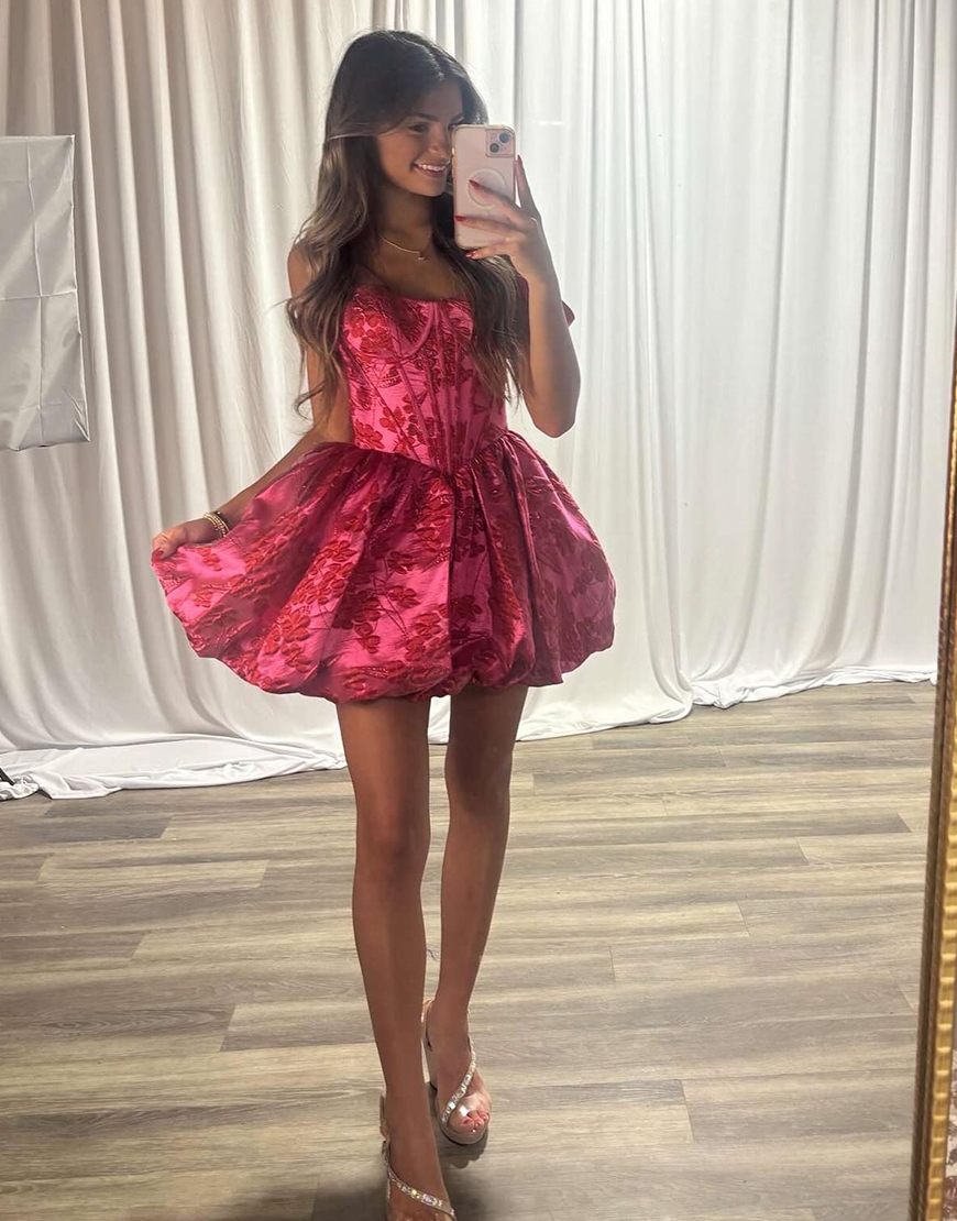 Fuchsia Floral A Line Off the Shoulder Short Corset Homecoming Dress